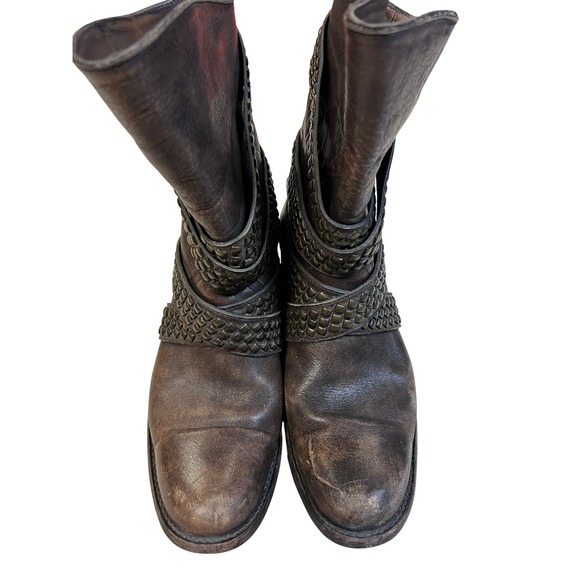 Old Gringo Studded Moto Boots 10 Brown Good Leather Straps Distressed L951-3 - Picture 3 of 10